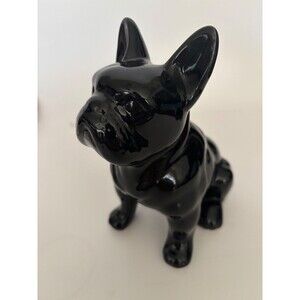 French Bulldog Frenchie dog black shiny 8" ceramic decorative figurine statue